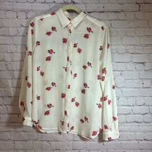 Loft Floral Cream Cottagecore Academia Button Up Blouse Size Small